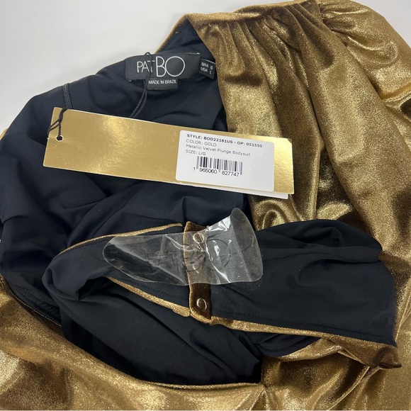 PatBO Metallic Velvet Plunge Bodysuit in Gold - Picture 5 of 5